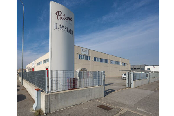 Il Pastaio factory in Berlingo, Brescia. Patarò pasta production facility exterior. Italian food manufacturing.