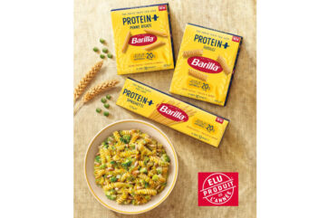 Barilla Protein+ pasta: Penne Rigate, Fusilli, Spaghetti. High protein pasta dish. Product of the Year 2026 in France.