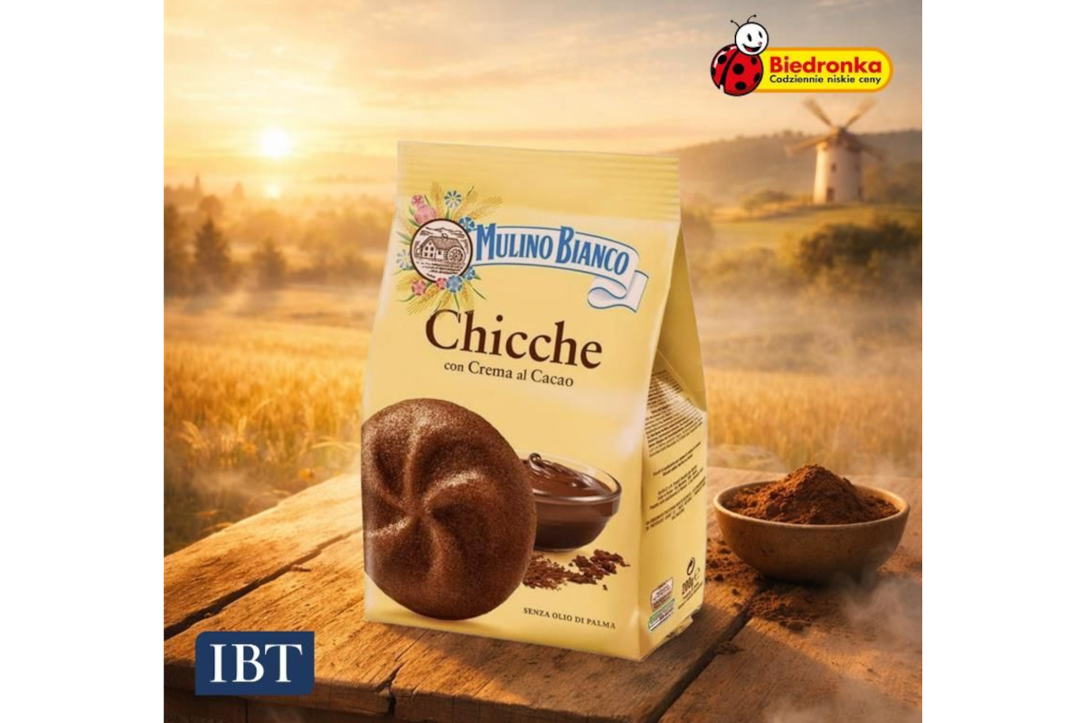 Mulino Bianco Chicche cookies. Cocoa cream cookies. Italian biscuits. Biedronka.