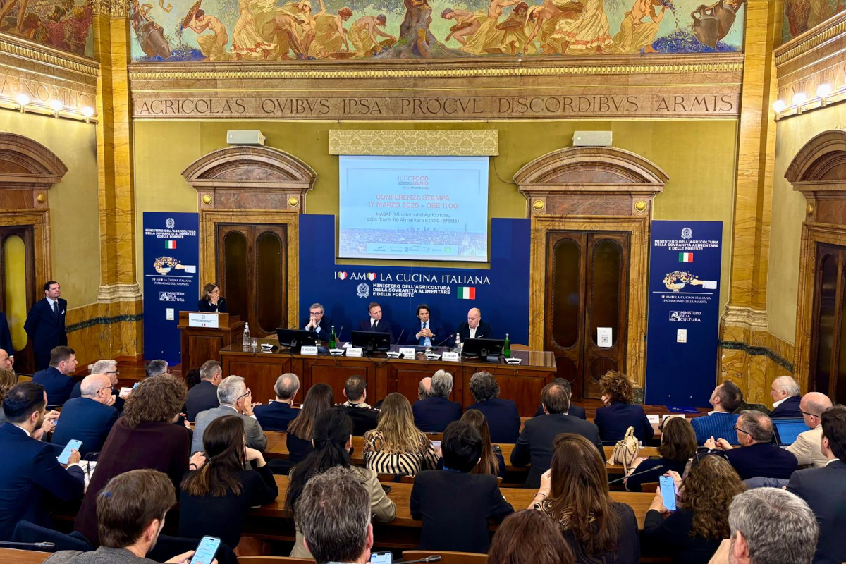TuttoFood 2026 event: MASAF unveils food manifesto. Conference attendees, speakers, Italian cuisine, food industry.