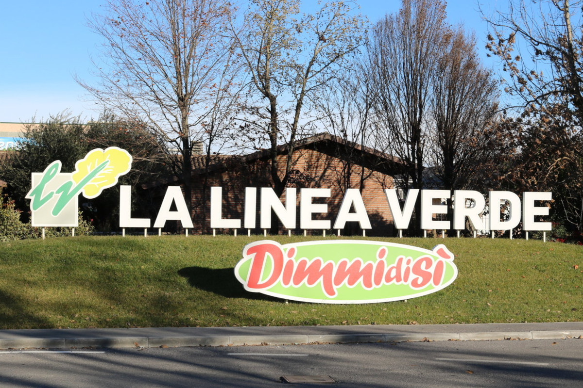 La Linea Verde headquarters in Manerbio, Italy. Fresh produce company signage.