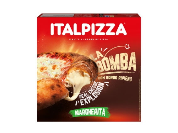 Italpizza La Bomba Margherita frozen pizza with filled crust. Real cheese explosion!