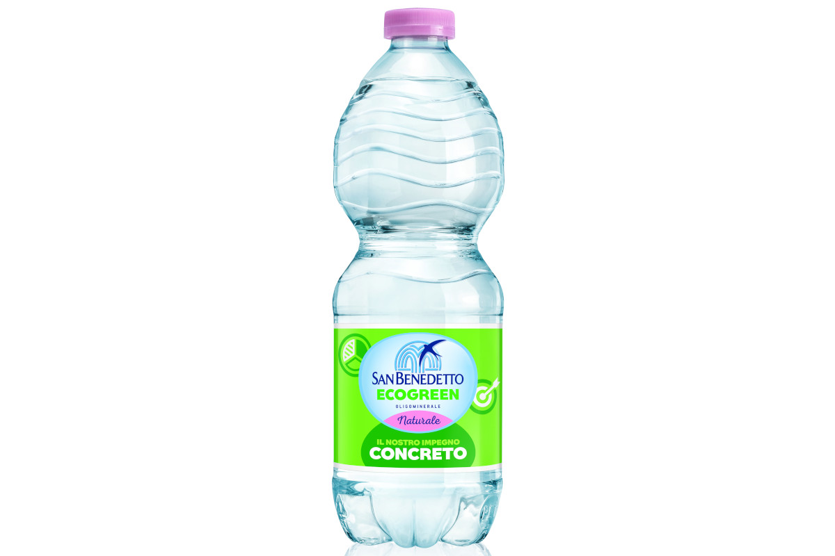 San Benedetto Ecogreen natural mineral water bottle with pink cap.