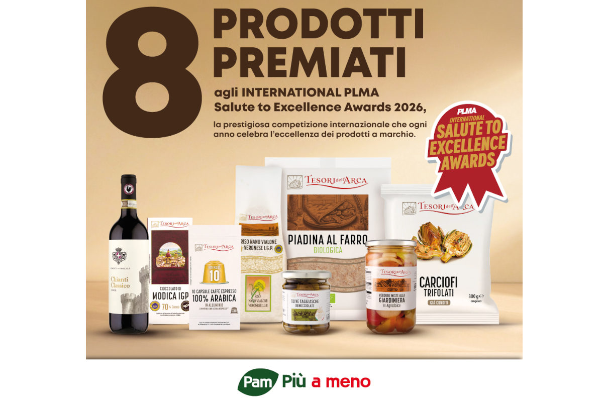 PLMA Salute to Excellence Awards: Italian food products including wine, coffee, chocolate, rice, and artichokes.