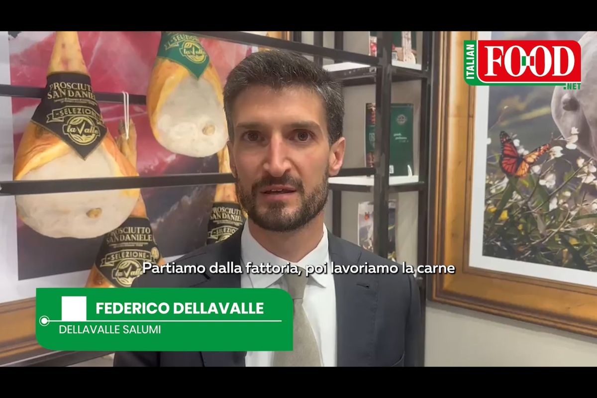 Premium cooked ham at Tuttofood 2026. Features Prosciutto San Daniele and Federico Dellavalle of Dellavalle Salumi.
