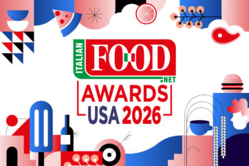 Italian Food Awards USA 2026 logo with abstract culinary icons including pizza, wine, and wheat in a modern graphic style.