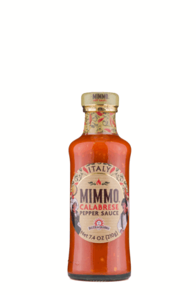 Bottle of Mimmo Calabrese Pepper Sauce, an authentic Italian hot sauce finalist in the 2026 Italian Food Awards USA.
