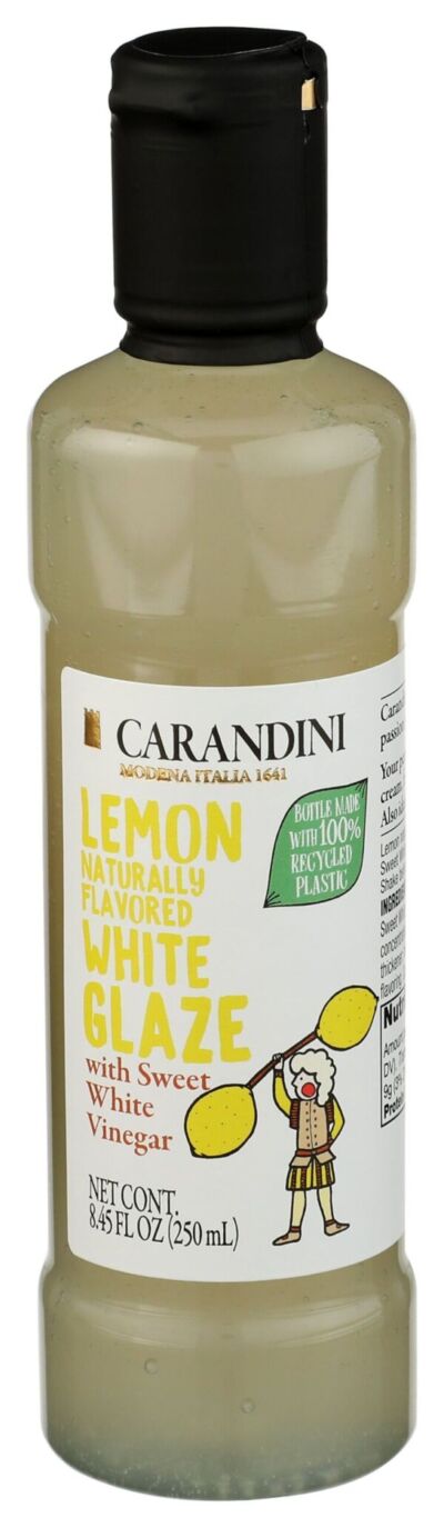 Carandini Lemon Flavored White Glaze with Sweet White Vinegar, 250mL bottle, a finalist in the Italian Food Awards USA.