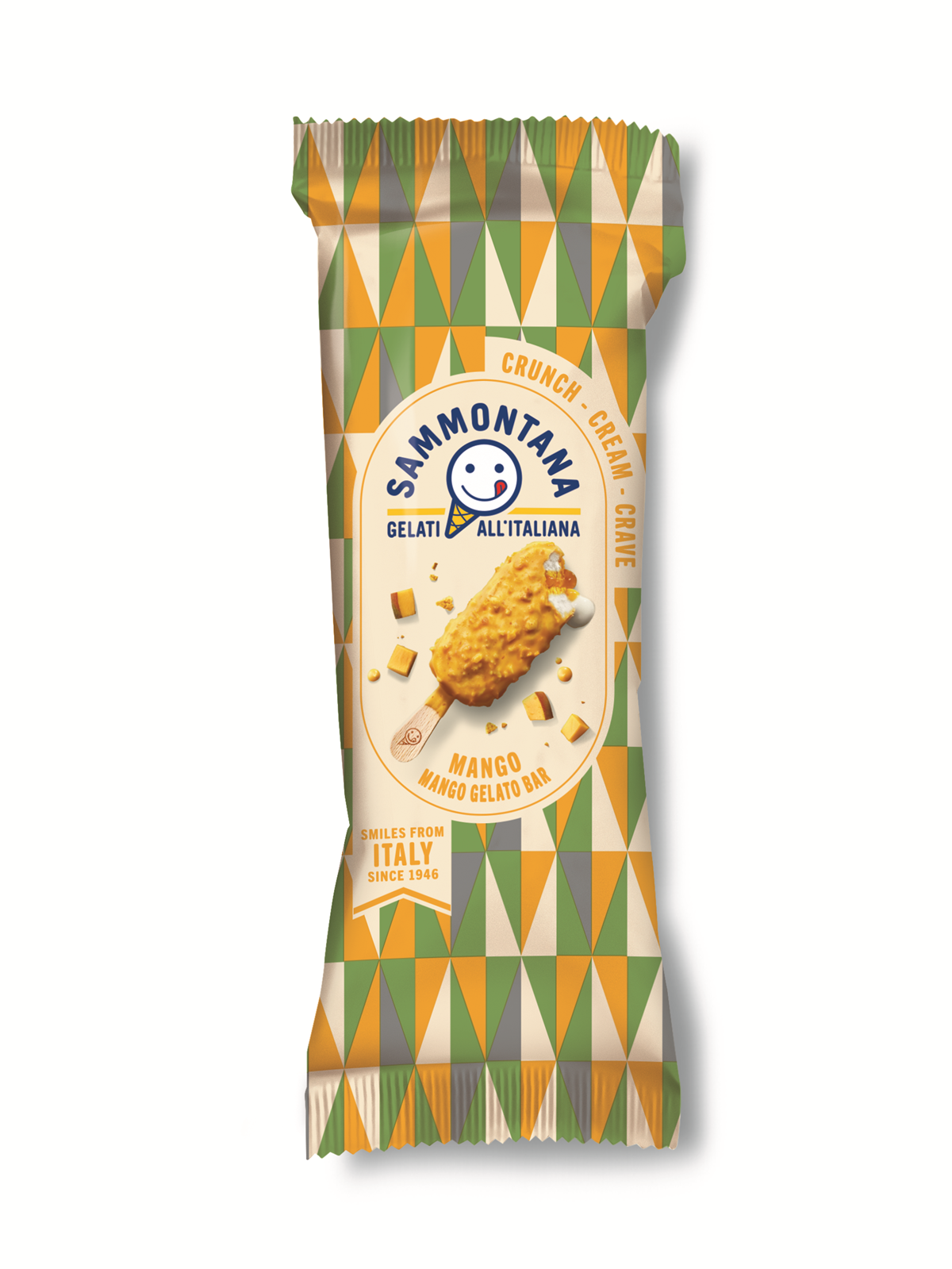 Sammontana Mango Gelato Bar in patterned packaging, a 2026 Italian Food Awards USA finalist featuring authentic ice cream.
