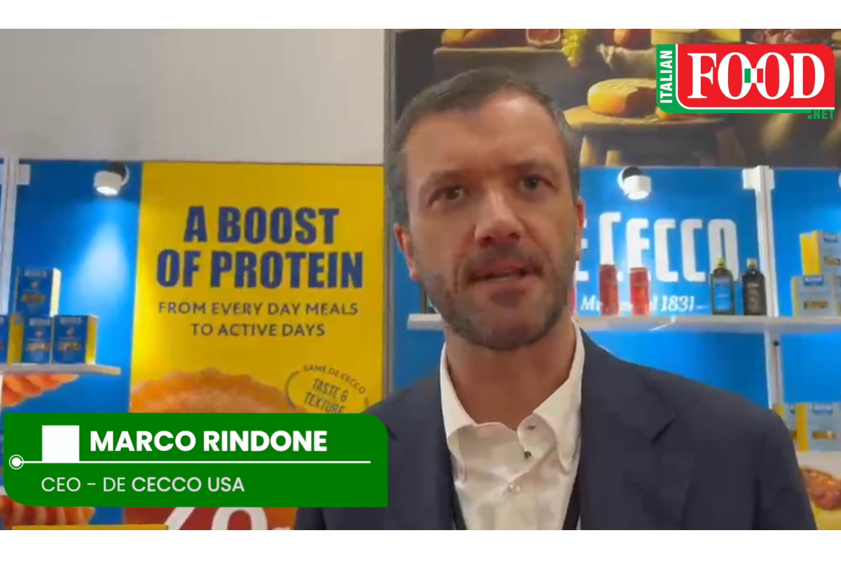 Marco Rindone, CEO of De Cecco USA, at a trade show promoting the brand's new protein pasta line for the U.S. market.