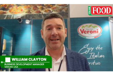 William Clayton, Veroni USA Business Development Manager, speaking at the SFFS 2026 event with Veroni branding in the back.