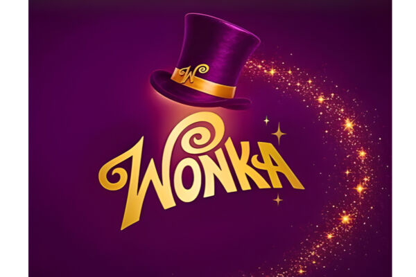Ferrero Wonka logo with purple top hat and golden text on a purple background for supermarket shelves.