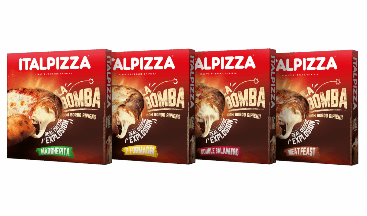 Italpizza La Bomba frozen pizzas: Margherita, Formaggio, Double Salami, Meat Feast finalists at Italian Food Awards 2026.