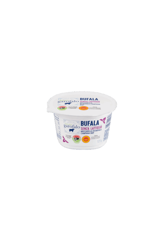 Garofalo Bufala lactose-free mozzarella di bufala Campana DOP tub, Italian Food Awards 2026 finalist product.