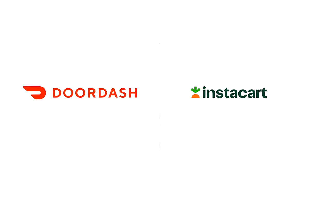 DoorDash and Instacart logos separated by a line, representing the $17 billion acquisition deal.