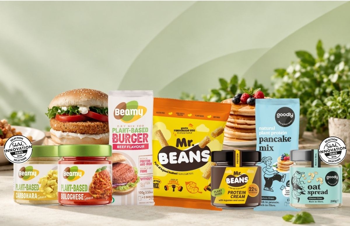 MartinoRossi plant-based food range at SIAL 2026, featuring Beamy burger mix, Mr Beans, and Goodly products.
