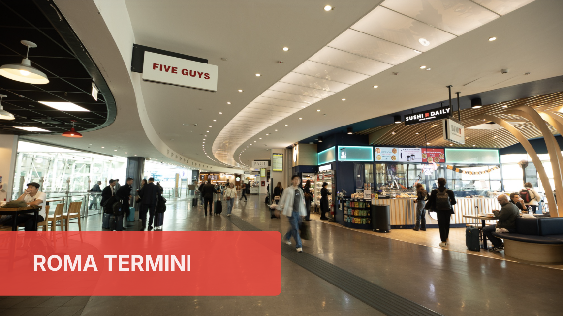 Food court a Roma Termini. Ristoranti Five Guys e Sushi Daily. Top 30 Food Service Power List.