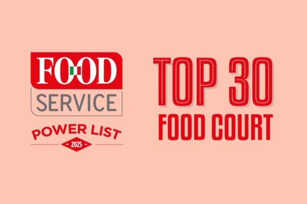 Food Service Power List: Top 30 Food Court. Logo del settore alimentare e ristorazione 2025.