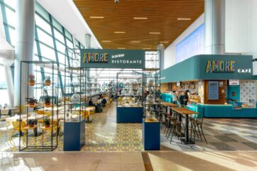 Avolta debutta a Verona: Ristorante e Caffè AMORE all'aeroporto Valerio Catullo. Design moderno e accogliente.