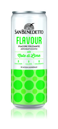 Lattina San Benedetto Flavour Lime. Bevanda frizzante, zero zuccheri e calorie. Acqua minerale aromatizzata al lime.