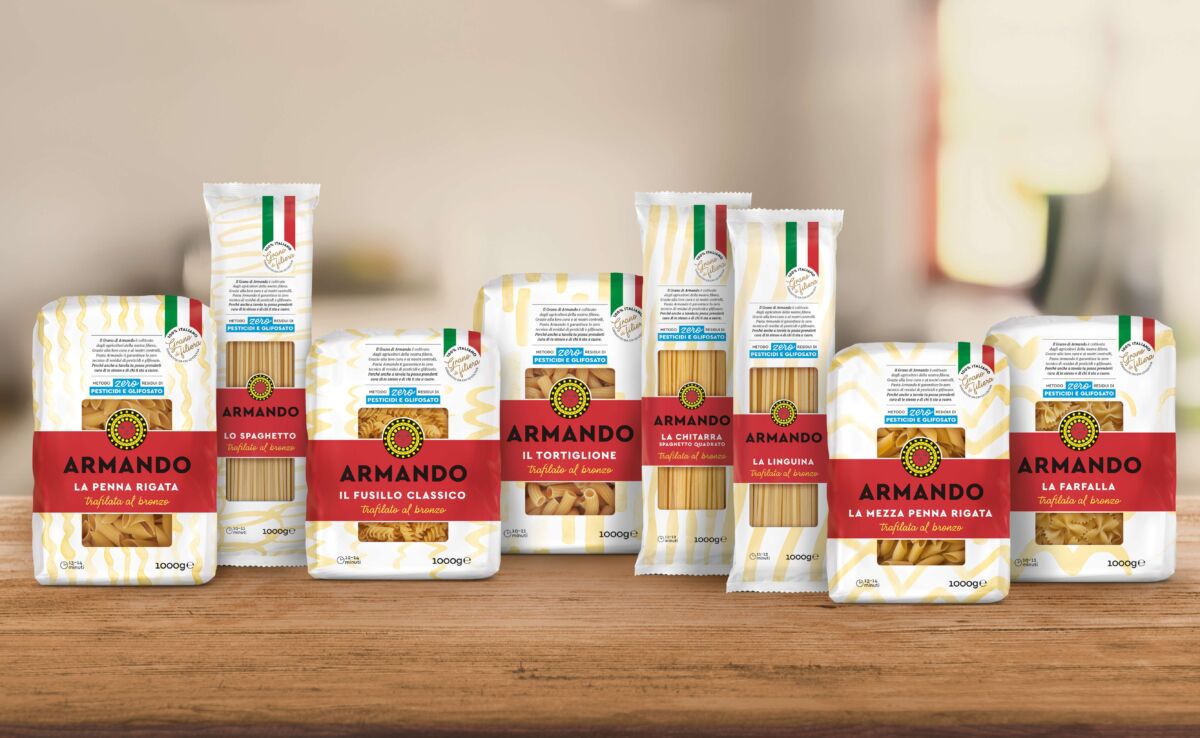 Assortimento Pasta Armando 1kg: penne rigate, spaghetti, fusilli, tortiglioni, chitarra, linguine, mezze penne, farfalle.