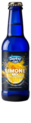 Bottiglia blu Derby Blue Frutta Frizzante limone 200ml, bevanda dissetante senza zuccheri aggiunti.