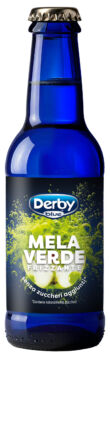 Derby Blue Frutta Frizzante Mela Verde in bottiglia blu da 200ml, senza zuccheri aggiunti.