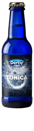 Bottiglia blu di Derby Blue Tonica Frizzante 200ml. Bevanda dissetante e rinfrescante.