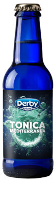 Bottiglia blu Derby Blue Tonica Mediterranea frizzante da 200ml. Bevanda dissetante.
