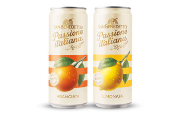 San Benedetto Passione Italiana: lattine Aranciata e Limonata. Bevande fresche con succo 100% italiano.