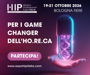 Banner HIP Bologna 2026: fiera Horeca Professional Expo, 19-21 ottobre, con capsula futuristica e invito a partecipare.