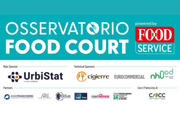 Logo Osservatorio Food Court IV edizione con elenco sponsor e partner tecnici dell'evento di analisi del settore.