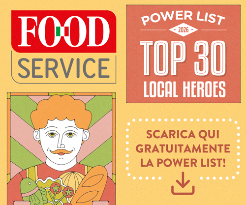 Pop-up Food Service: Power List 2026 Top 30 Local Heroes, illustrazione di un cuoco e invito a scaricare la lista.