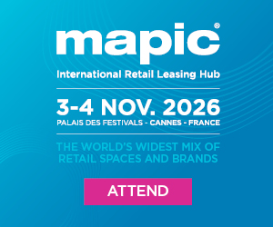 Banner Mapic 2026 a Cannes: evento retail leasing hub, 3-4 novembre, Palais des Festivals, Francia.