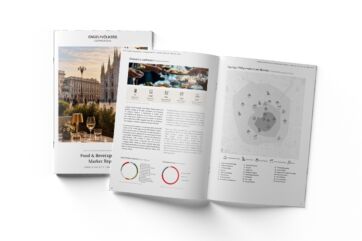 Brochure Food & the City Milan 2026 di Engel & Völkers Commercial e UBRI con mappa e dati di mercato.