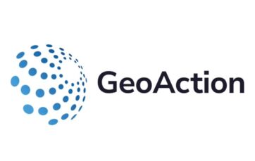 Logo GeoAction di TradeLab con sfera di punti azzurri: nuova evoluzione del geomarketing OnTheMap.