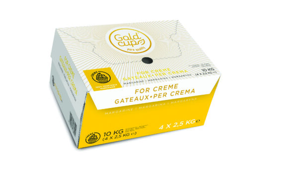 Confezione di margarina Gold Cups per creme e gateaux. Margarina vegetale di alta qualità per pasticceria.
