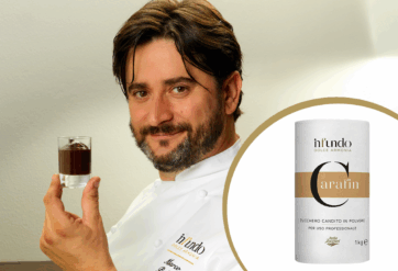 Marco Pedron con ganache e Infundo Carafin. Zucchero candito per ganache vellutata.