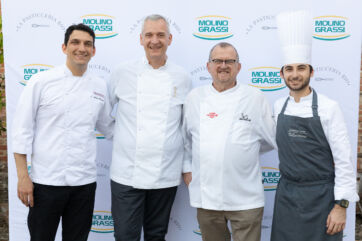 Chef Biasetto e team Molino Grassi all'evento di pasticceria.