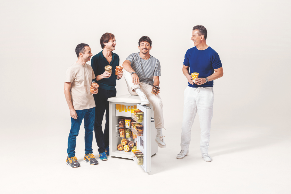 Charles Leclerc con il gelato LEC. Frigo pieno di gelato artigianale LEC, gusto e leggerezza.