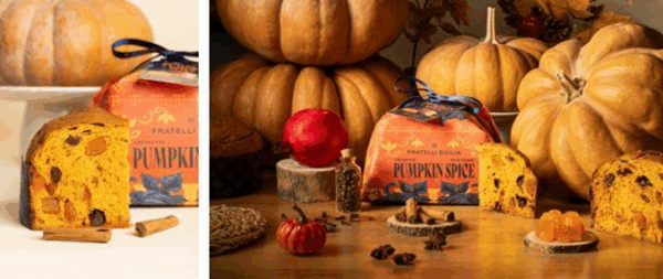 Dolce Halloween: Panettone artigianale Pumpkin Spice Fratelli Sicilia con zucche.
