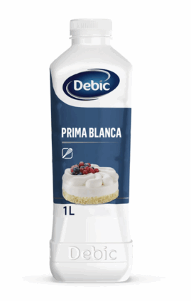 Bottiglia di panna Debic Prima Blanca. Ideale per krapfen e dolci con crema al vino.
