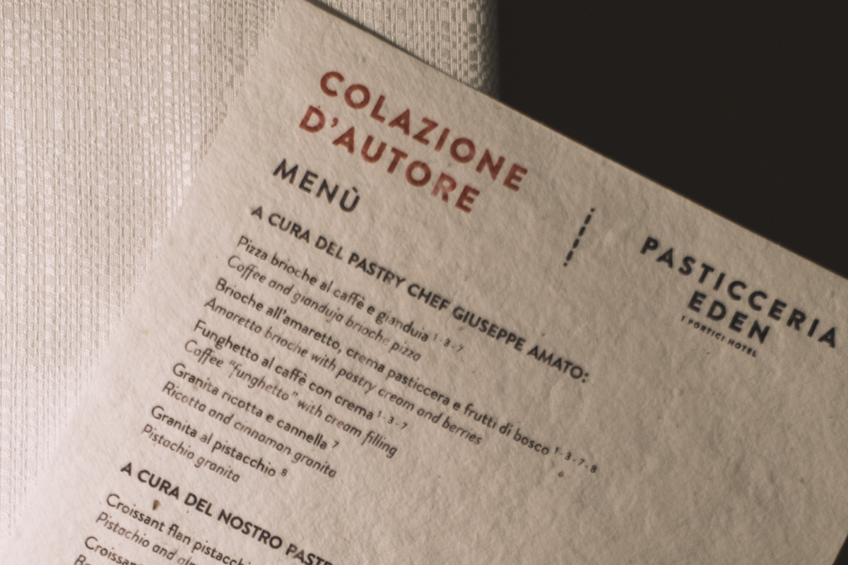 Menù Colazione d'Autore Pasticceria Eden: pizza brioche, caffè, granita pistacchio.