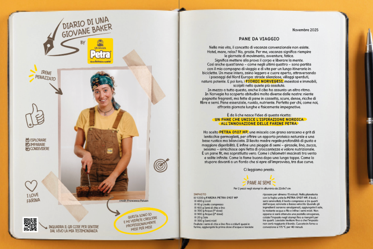 Diario di una giovane baker: pane ai semi Petra. Irene Penazzato prepara pane da viaggio nordico. Farina Petra e ricetta.