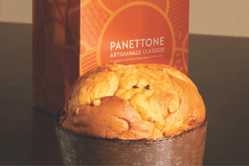 Panettone classico artigianale Gustodi della bontà con confezione arancione. Dolce tradizionale italiano.