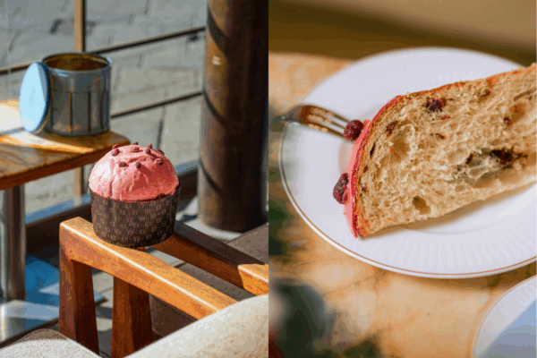 Panettone artigianale e fetta decorata. Collezione Natale 2025 Caffè Gilli Firenze.