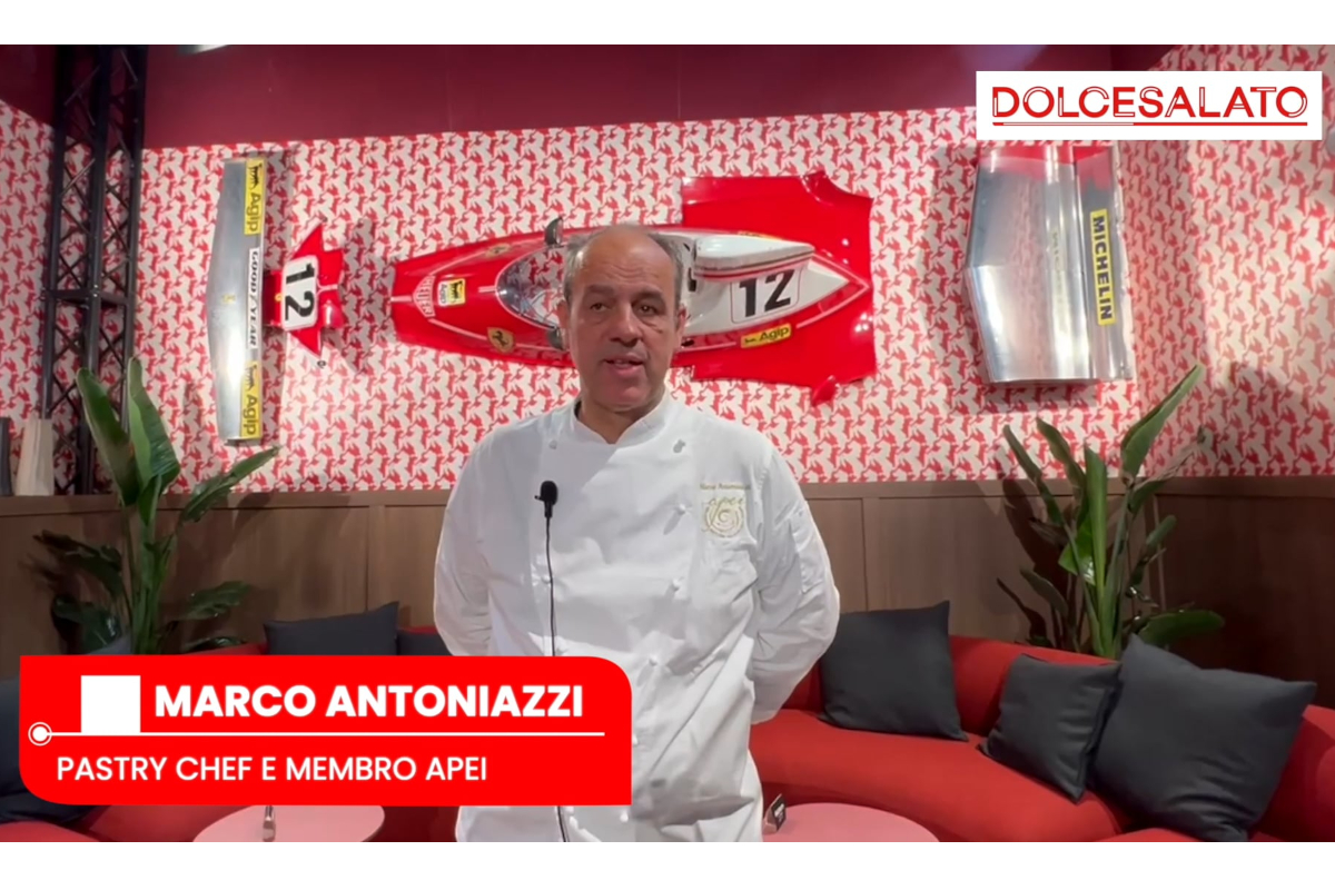 Marco Antoniazzi, pastry chef APEI, al Sigep 2026. Ferrari e food: eccellenza italiana.