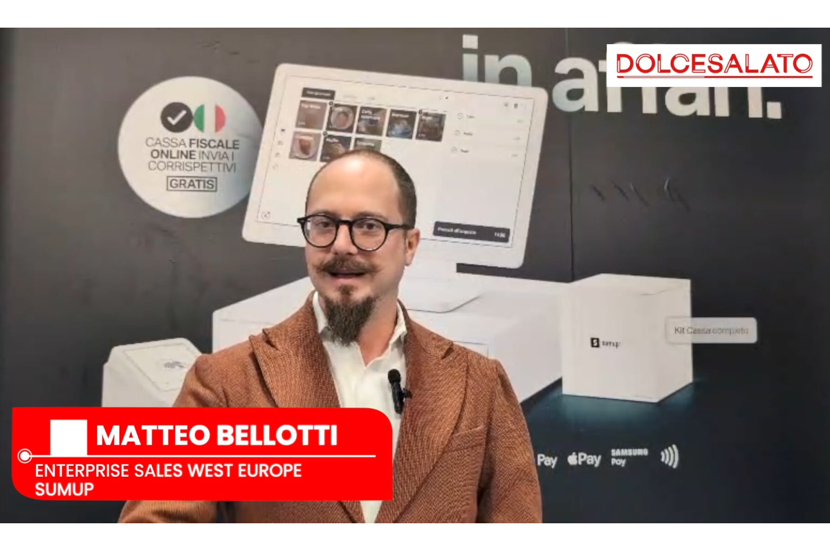 Matteo Bellotti di SumUp a Sigep 2026 con la cassa fiscale online per pagamenti digitali.