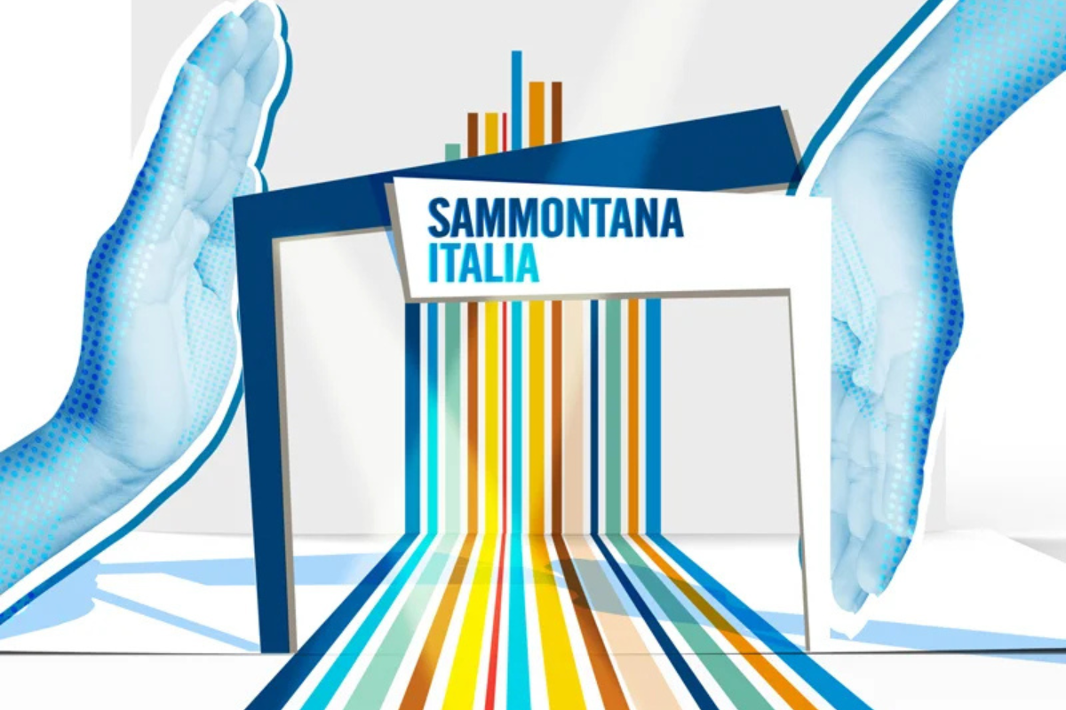 Logo Sammontana Italia per SIGEP 2026. Grafica con mani, linee colorate e scritta Sammontana Italia.