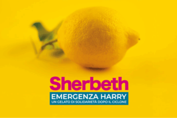 Sherbeth Emergenza Harry: gelato solidale Sicilia. Limone giallo su sfondo giallo.